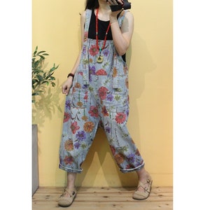 Womens Summer Floral Printed Retro Loose Fitting Overalls With Pockets / Casual Overalls / Loose Pants / Summer Pants / Overalls For Women