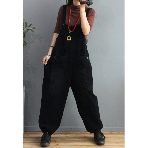 Dames Herfst Ruimvallende Minimalistische Corduroy Overalls Met Grote Zakken / Dames Casual Overalls / Losse Overalls / Overalls voor Dames