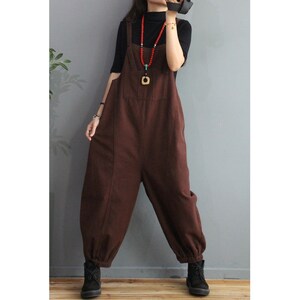 Womens Autumn Loose Fitting Cotton Dungarees Overalls With Pockets / Womans Casual Overalls / Casual Dungarees / Cotton Dungarees For Women