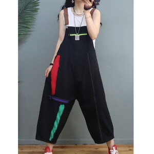 Womens Summer Fashion Loose Fitting Zipper Applique Cotton Overalls With Pockets / Casual Overalls / Loose Overalls / Overalls For Women