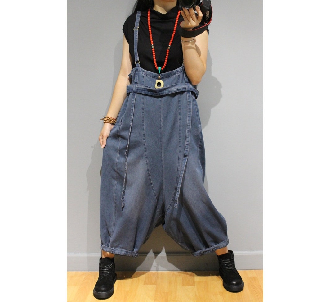 Womens Loose Fitting Denim Overalls With Pocketscasual Etsy