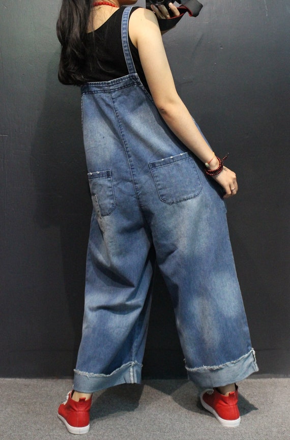 Womens larghi Casual Denim Jeans Salopette con tasche Casual | Etsy Italia