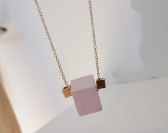 Contemporary necklace, pink concrete bead on stainless steel gold chain