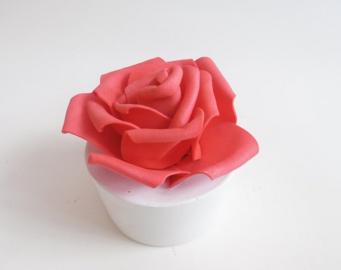 La vie en roses - Rose unique sur socle de béton blanc -