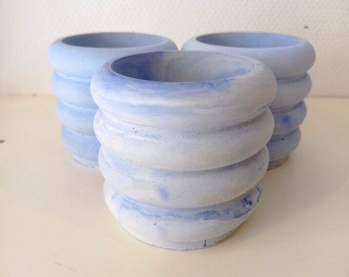 Blue concrete corrugated plant pot