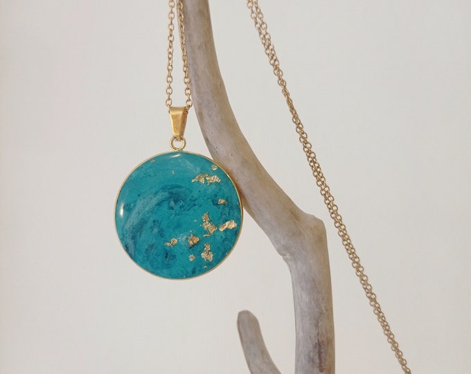 Emerald Concrete Medallion Necklace -
