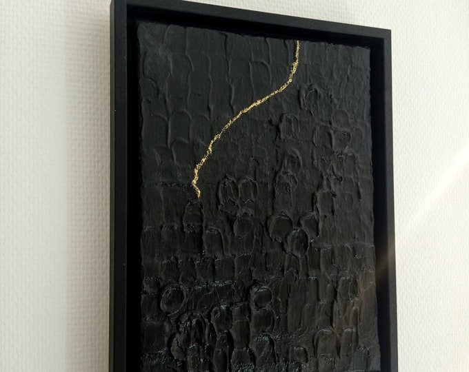 Tableau texturé, béton noir -  Art mural - Tableau minimaliste Encadrement caisse américaine