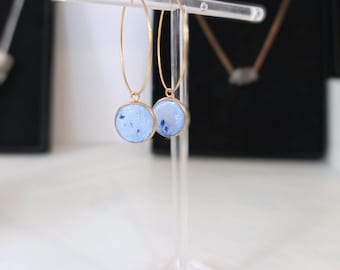 Stainless gold steel and blue concrete hoop earrings