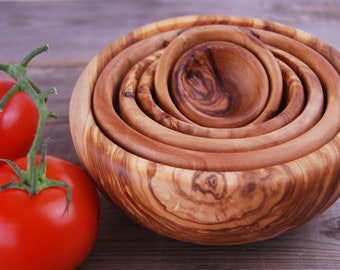 Olive Wood Dishes - Stack Of 6 ** WOOD UNIQUE**