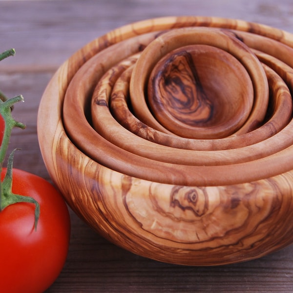 Olive Wood Dishes - Stack Of 6 ** WOOD UNIQUE**