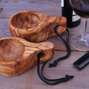 Olive wood,  KUKSA Cup with leather strap, Vessel