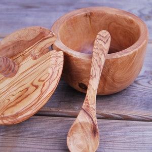 Zuckerdose Holzdose & Löffel aus Olivenholz