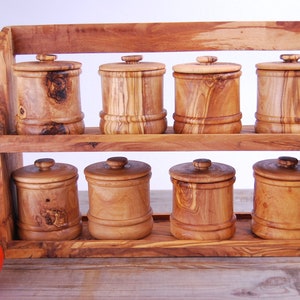 Olive Wood Spice Rack With 8 Cannisters image 2