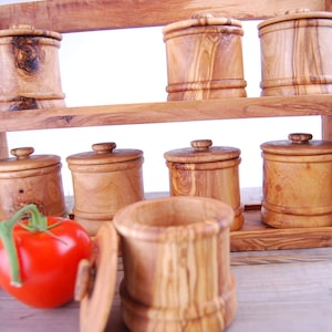 Olive Wood Spice Rack With 8 Cannisters