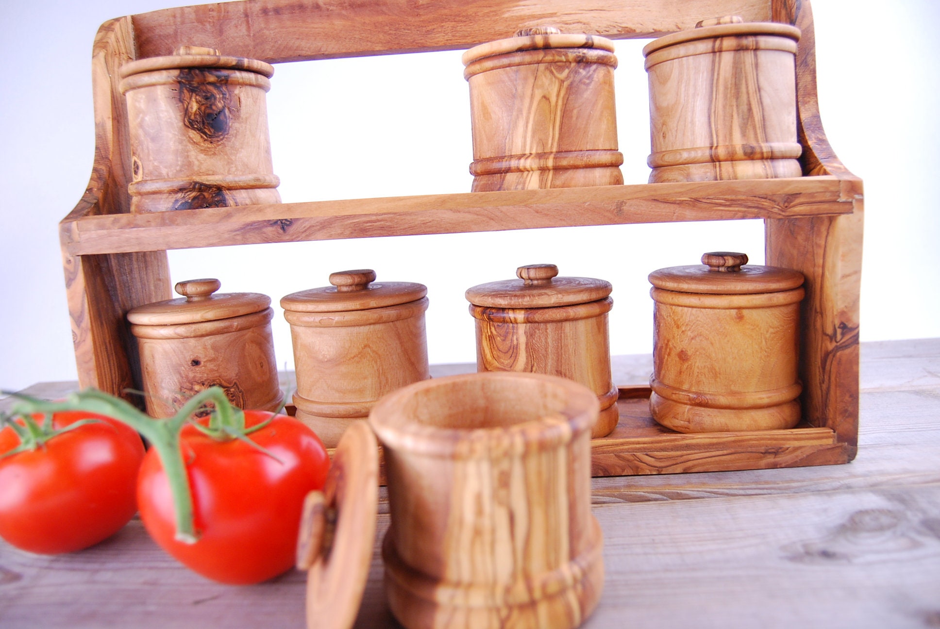 Étagère à épices en bois d'olivier