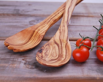 Salatbesteck  aus Olivenholz Gabel & Löffel