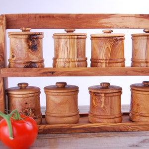 Olive Wood Spice Rack With 8 Cannisters image 3