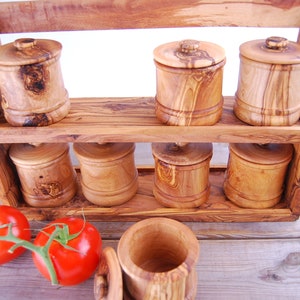 Olive Wood Spice Rack With 8 Cannisters image 4