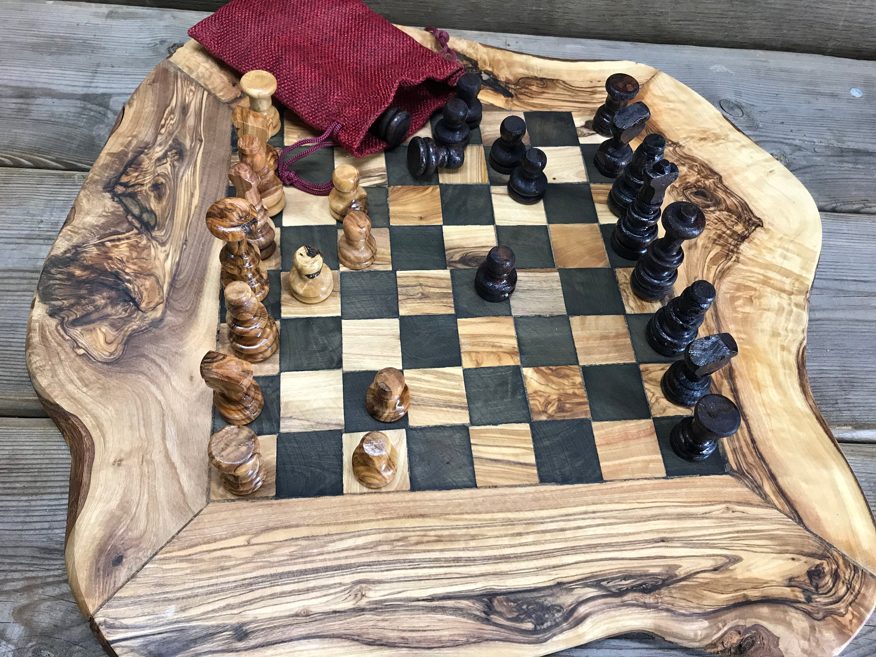 Natural wood chess