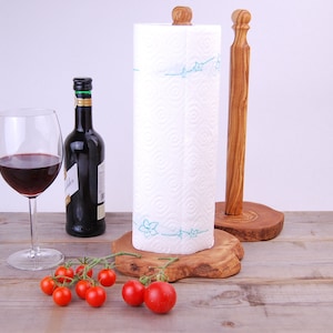 Suporte para rolo de papel de cozinha, madeira de oliveira