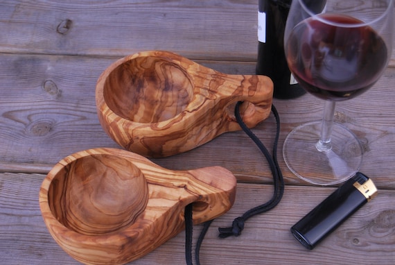 Drinking vessel Cup made of Olive Wood Olive wood KUKSA Cup with leather strap 