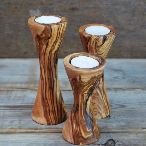 3er SET Olive Wood Tealight Holders Etsy