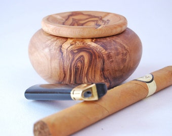 Round ashtray made of olive wood,