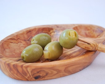 olive wood bowl with olive picker ** WOOD UNIQUE**