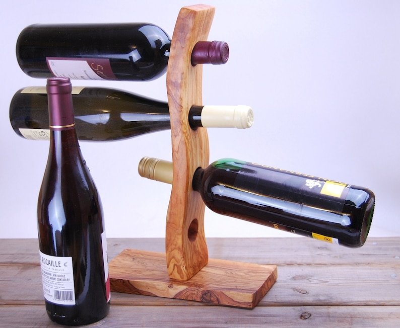 Olive Wood Wine Bottle Holder for 4 Bottles Etsy