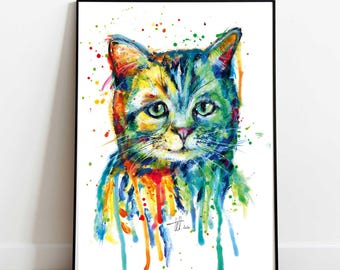 Handgemaltes ORIGINAL und UNIKAT KATZE A4, modernes expressives Acrylgemälde