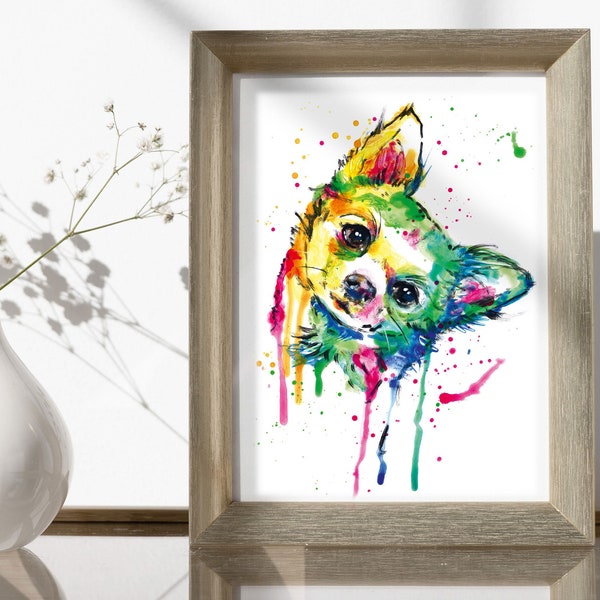 Tableau peint à la main CHIHUAHUA peinture acrylique aquarelle dessin art de haute qualité cadeau Chihuahua souvenir amour déco d'été