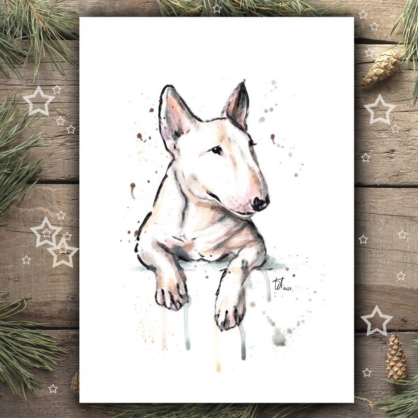 BULL TERRIER art print from hand painted acrylic painting | Bull Terrier poster drawing christmas gift dog animal picture children room