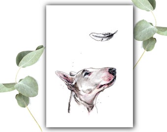 BULL TERRIER art print from my original watercolor / acrylic painting, originally animal picture drawing image poster gift decor summer