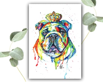 ENGLISH BULLDOG art print picture dog poster childrens room colorful bulldog watercolor drawing bulldog memory, bulldog decor christmas