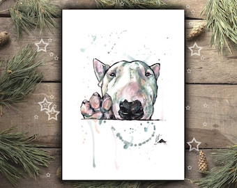 BULL TERRIER art print from hand painted acrylic painting | Bull Terrier pet poster, Bull Terrier christmas gift, bully drawing