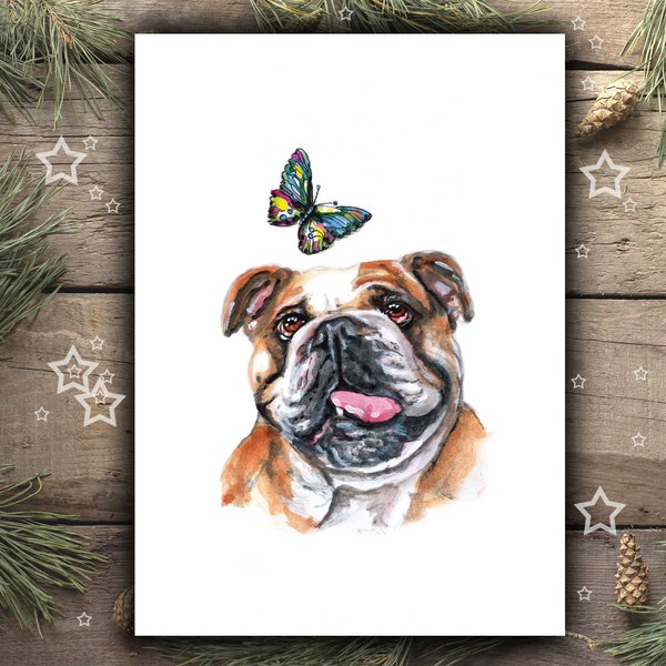 BOULEDOGUE ANGLAIS Impression d'art, poster d'un English Bulldog, Bouledogue Anglais Cadeau de Noël