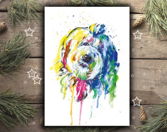 BOBTAIL Old English Sheepdog immagine come stampa, regalo di Natale Old English Sheepdog, poster con stampa artistica che disegna promemoria decorazione ad acquerello