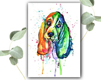 BASSET HOUND Art Print Print of hand-painted watercolor picture poster dog drawing art colorful animal picture children's room gift dog mom decoration