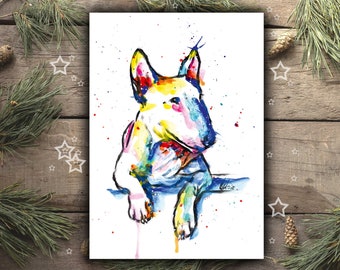 BULL TERRIER art print from handpainted watercolor, bullterrier gift christmas, bull terrier poster childrens room, modern bully painting