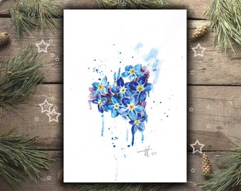 Forget Me Not Heart art print of my watercolour, Forget Me Not gift christmas memorial home decor wall decor image painting pendant