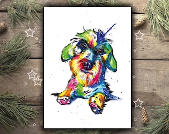 ROUGH-HAIRED DACHSHUND print of my original watercolor artwork, dachshund christmas gift, dachshund drawing poster