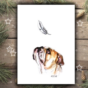 English bulldog with feather ART PRINT, English Bulldog Christmas gift, funny bully poster, bully artwork