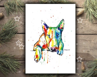 BULL TERRIER art print, bullterrier painting poster, bullterrier drawing, Bull Terrier gift christmas, Bull Terrier memory