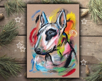 BULL TERRIER art print from handpainted watercolor, bullterrier painting drawing as christmas gift, animal art childrens room, dog poster