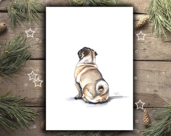 PUG art print of my watercolor, pug poster, pug gift, pug drawing, pug memory, pug wall art, pug christmas