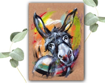 DONKEY print of my original artwork colorfull portrait drawing acrylic painting art picture humourous funny gift wallart mules summer