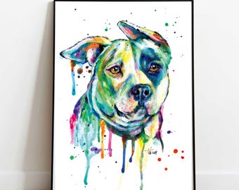 Handgemaltes ORIGINAL und Unikat PITBULL A4, modernes expressives Acrylgemälde Pit Bull Terrier