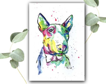 BULL TERRIER art print from handpainted watercolor, bullterrier painting drawing gift animal art childrens room dog poster christmas gift