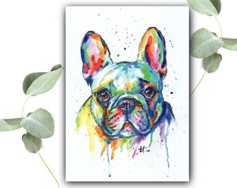FRENCH BULLDOG art print picture poster print French Bulldog gift watercolor Bully drawing French Bulldog memory love