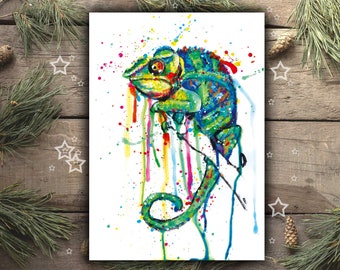 CHAMELEON art print of my original watercolor, chameleon poster, chameleon christmas gift, chameleon decor